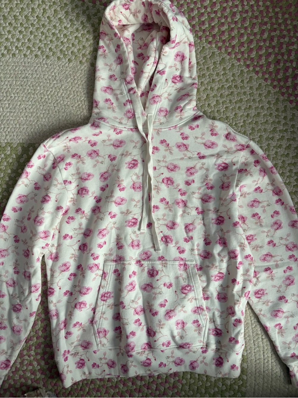 LoveShackFancy White Hoodie with Pink Floral Print